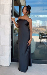 Taylor Tube Maxi Dress ~ Black Luxe Satin