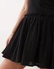 dropped waist mini dress with crinkle cotton skirt in black