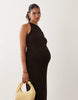 Maternity ribbed tank midi dress in chocolate