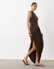 soft touch jersey drape detail midi dress in chocolate