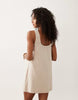 linen blend scoop neck mini dress in beige