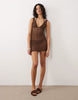 Free Society crochet mini beach dress with low back in dark brown