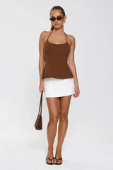 Modern Preppy Tailored Halter Top Brown