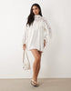 Noughts & Kisses crochet lace high neck ruffle trim mini dress in white