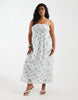 PIECES Curve smocked lace cami maxi dress in blue ditsy floral print