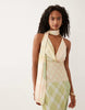 satin scarf cowl neck maxi dress in plaid
