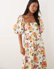VILA Petite volume sleeve tiered maxi dress in white floral print