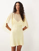 chiffon cape layer satin mini dress in buttermilk