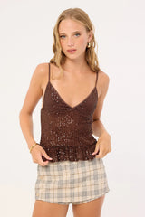 Motel Karka Top Drape Sequin Brown