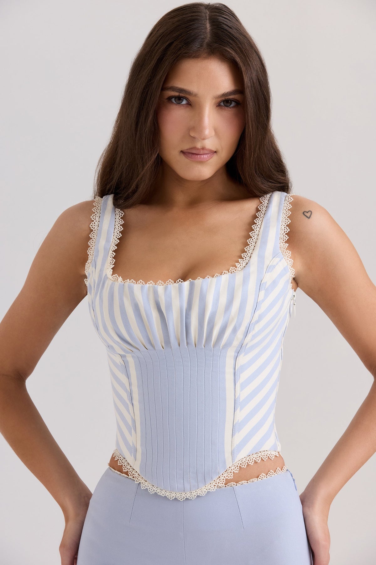blue striped corset top
