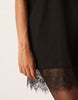 oversized mini dress with lace hem trim in black
