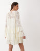 YAS floral lace ruffle detail mini dress in cream