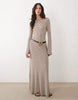 crochet look fabric long angel sleeve maxi dress in in monochromatic stripes