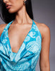 South Beach halterneck beach maxi dress in blue paisley print