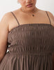 Brave Soul Curve strappy shirred sundress in brown