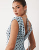 v neck fishtail polka dot print maxi dress in blue