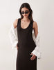 lightweight bouclé scoop maxi dress in chocolate