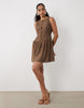Brave Soul slash neck button down dropped waist mini dress in brown