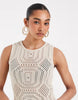 AWARE sleeveless patterned crochet mini dress in beige