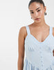 Vero Moda Petite button front gingham mini dress in blue and white