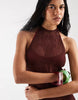 Reclaimed Vintage crochet floral halter neck maxi dress in brown