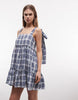 Daisy Street tiered smock mini dress in navy gingham