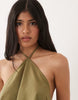 poplin halter neck swing mini sundress in olive