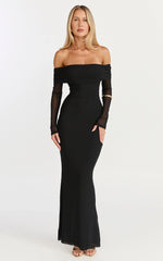 Bethanie Maxi Dress - Off The Shoulder Mesh Dress in Black