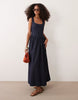 denim ballerina midi dress in rinse