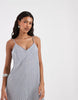 Vero Moda linen blend cami strap midi dress in navy and white stripe