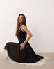 bias cut bodice and full hem skirted dress with double layer in black and cream