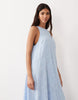 high neck racer lace maxi dress in baby blue