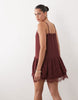 Abercrombie & Fitch v neck ruffle hem mini dress in burgundy