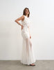 Topshop premium crochet knit full skirted dress in ecru