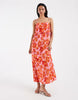 PIECES plisse cami dress with tiered ruffle top detail in bold floral print
