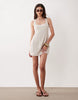 square neck bodycon mini sundress in oat