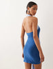 contrast sash detail halterneck mini dress in blue