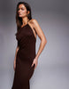 South Beach knitted maxi beach dress in dark brown