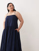 Curve denim smock midi dress with side pockets in inky wash