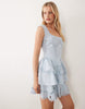 embroidered mini dress with layered skirt in pale blue