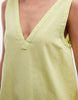 cotton linen v neck smock mini dress in lime