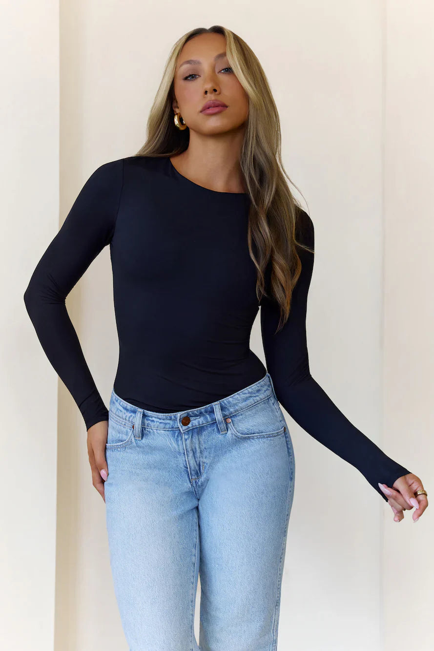 BASE Contour Simple Long Sleeve Top Black
