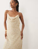 Mango textured cowl neck maxi dress in cream