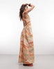 waisted cotton midaxi dress in sunset print