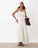 cami scoop ruched bubble hem scarf detail midi dress in stone