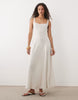 linen blend seam detail maxi dress in natural