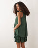 textured scoop neck mini dress with peplum hem in khaki green