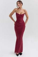 cabernet fluted hem mesh maxi skirt