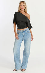 Dora Top - Off Shoulder Ruched Waist Top in Black