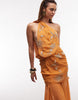 floral embellished halter maxi dress in orange